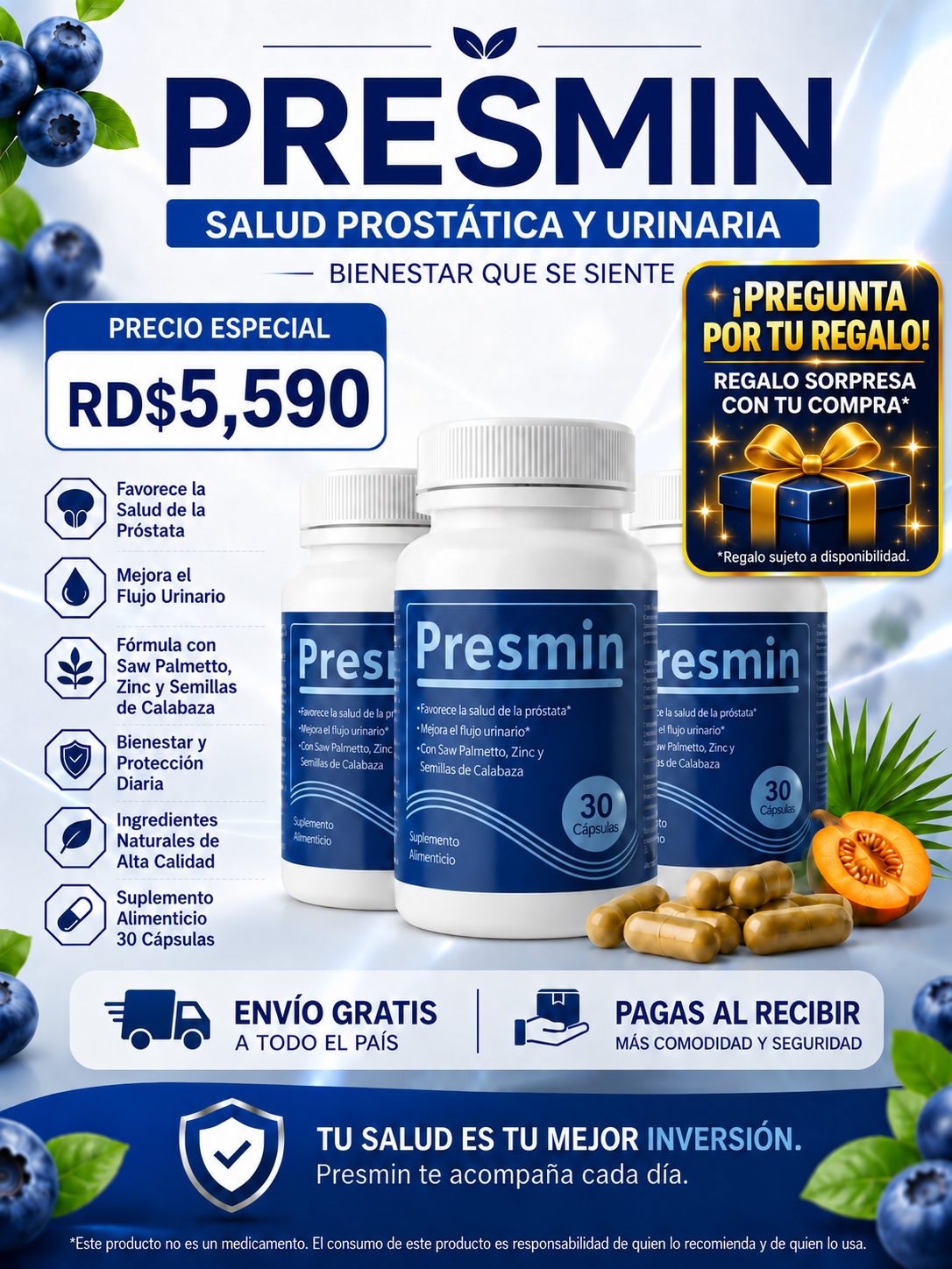 3 frascos de Presmin por RD$5,590 con regalo sorpresa con tu compra, sujeto a disponibilidad